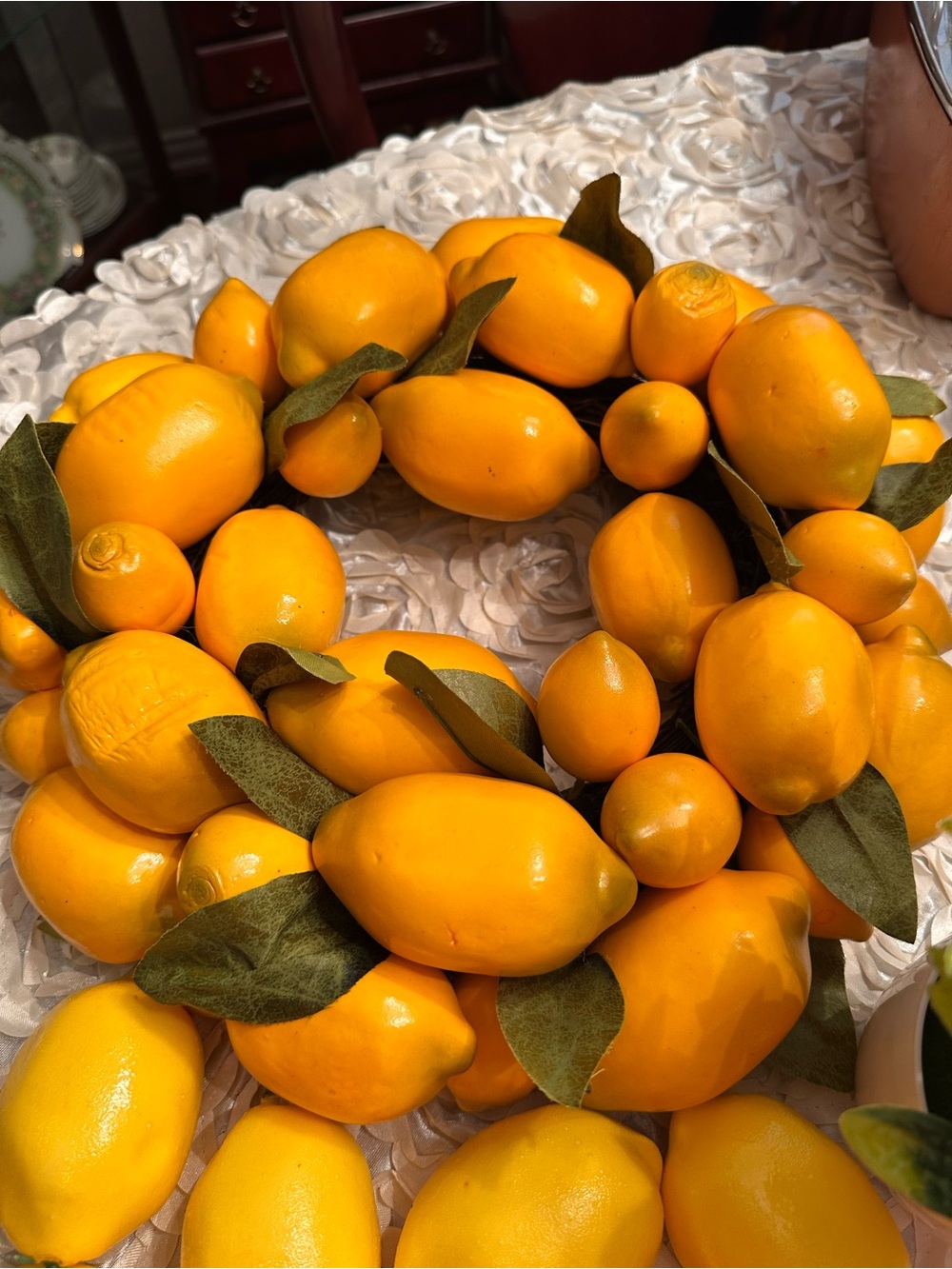 Martha Stewart Yellow Lemon Fruit Wreath with GreenLeaves also 2 small trees 10
